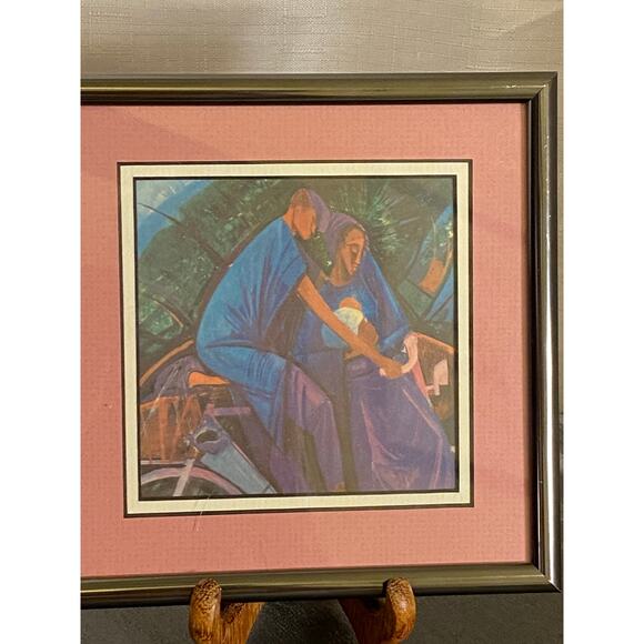 Pro - Framed Wall Art 6 X 6 in. Man, Woman, Child on Bicycle Double matted EUC - Picture 2 of 16